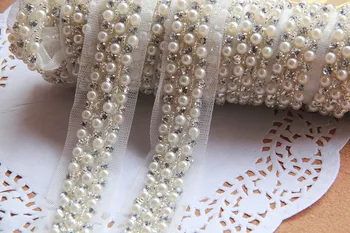 

Free Shipping-3yards/lot,2cm/0.78''Width,Ivory Beaded Lace Trim,Pearl Lace Trim For Wedding Costume