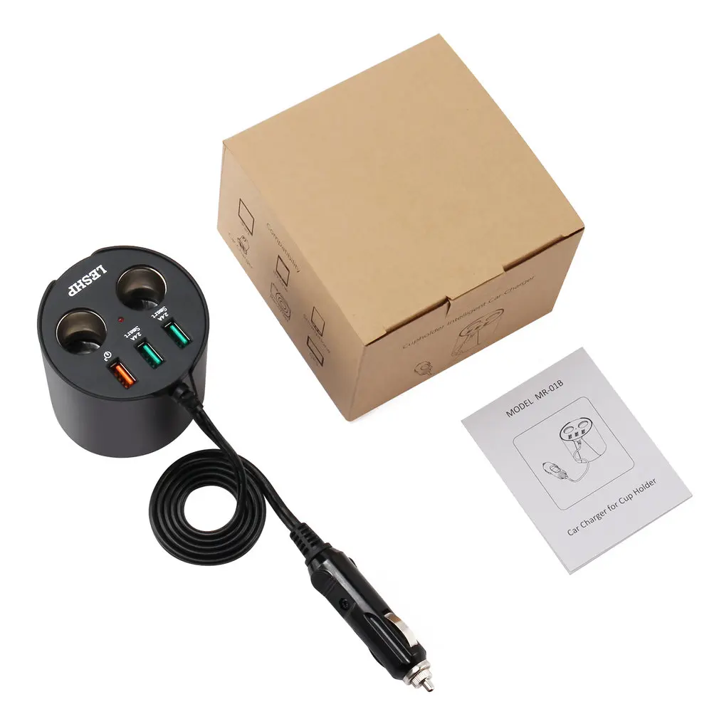 

Car Charger Adapter Quick Charge 3.0 Car Cup Charger Adapter with 2-Socket Lighter 3 USB Ports for Smartphone Tablets