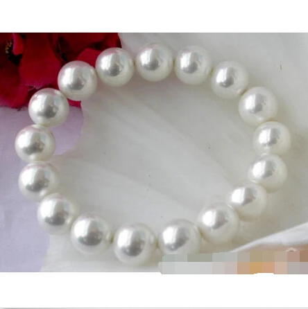 

BW1486 STRETCH 8" 12MM WHITE ROUND SOUTH SEA SHELL PEARL BRACELET BANGLE Noble style Natural Fine jewe Fast (D) SHIPPING