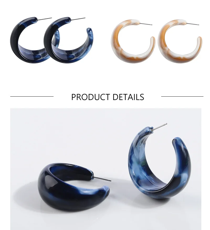 AOMU New Korea Simple Fashion C Shape Acrylic Geometric Round Hollow Hoop Earrings for Women Girl Vintage Jewelry