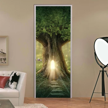 

New Forest Bright Tree House Creative Stickers Door Stickers Bedroom Door Decoration Wallpaper Pvc Wall Stickers