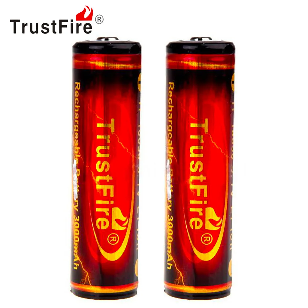 

2pcs TrustFire PCB Protected 18650 Li-ion Battery 3.7V 3000mAh Rechargeable Lithium Battery for LED Flashlight
