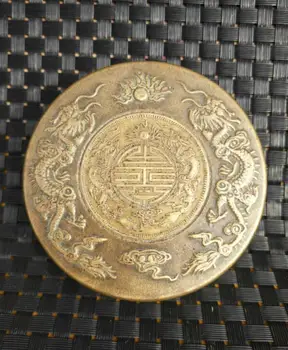 

Chinese brass archaize double dragon play pearl copper ink box