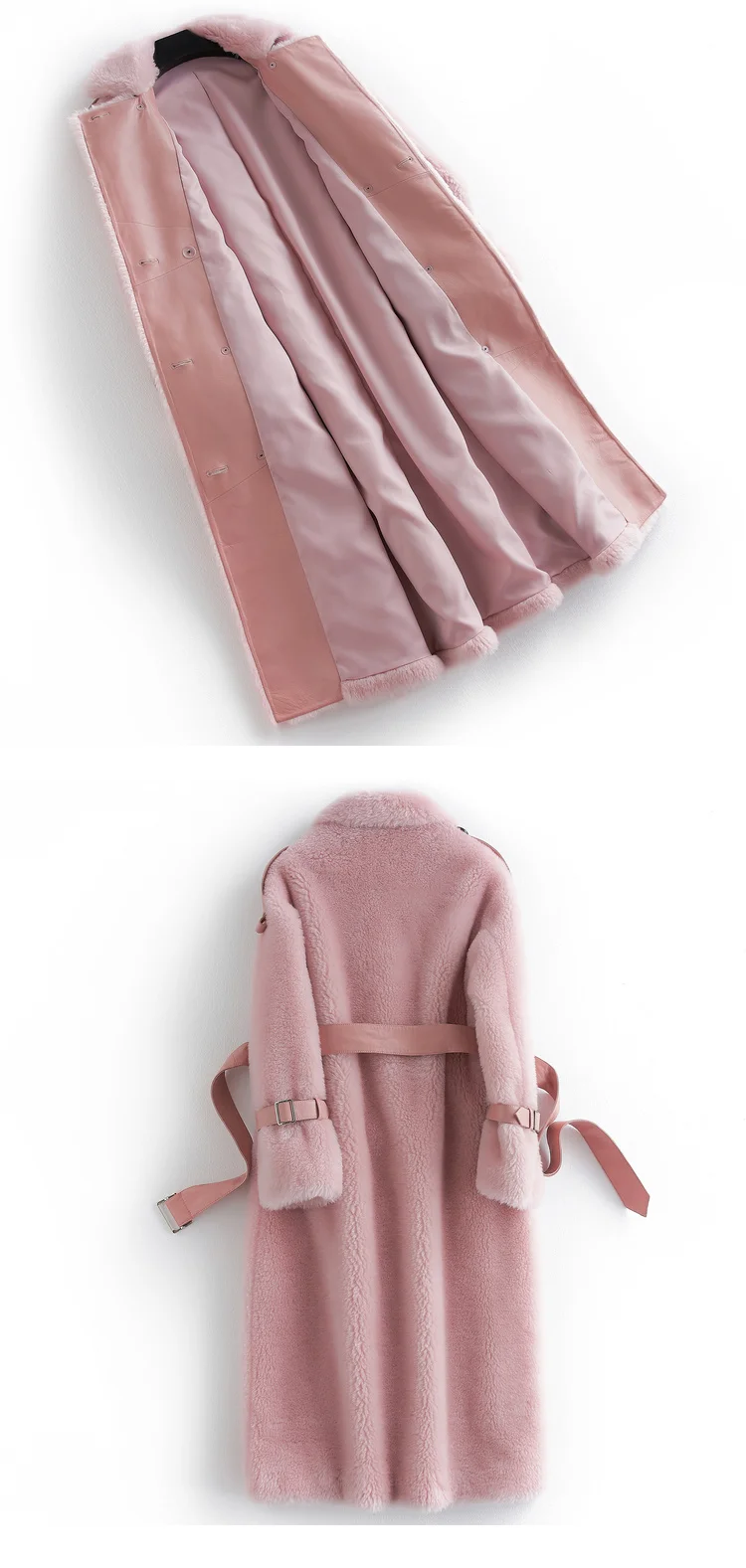 Корейское розовое пальто с натуральным мехом, винтажное шерстяное пальто, осенне-зимняя куртка, женская одежда, пальто из овчины, женские топы ZT1272