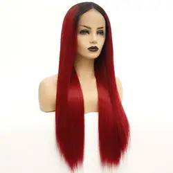 V'NICE Ombre Красный синтетический синтетические волосы на кружеве прямые Искусственные парики для черный для женщин натуральный Hairline выс