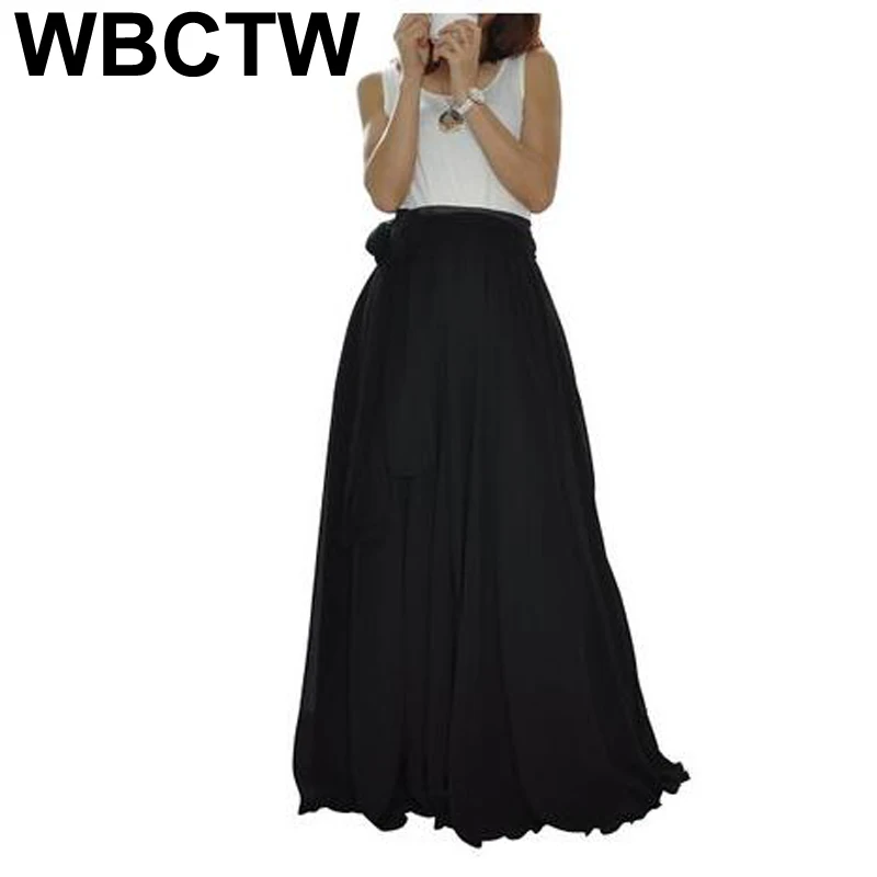 Элегантная юбка длинные Для женщин Мода Высокая Талия Длинные шифоновая юбка весна макси юбки