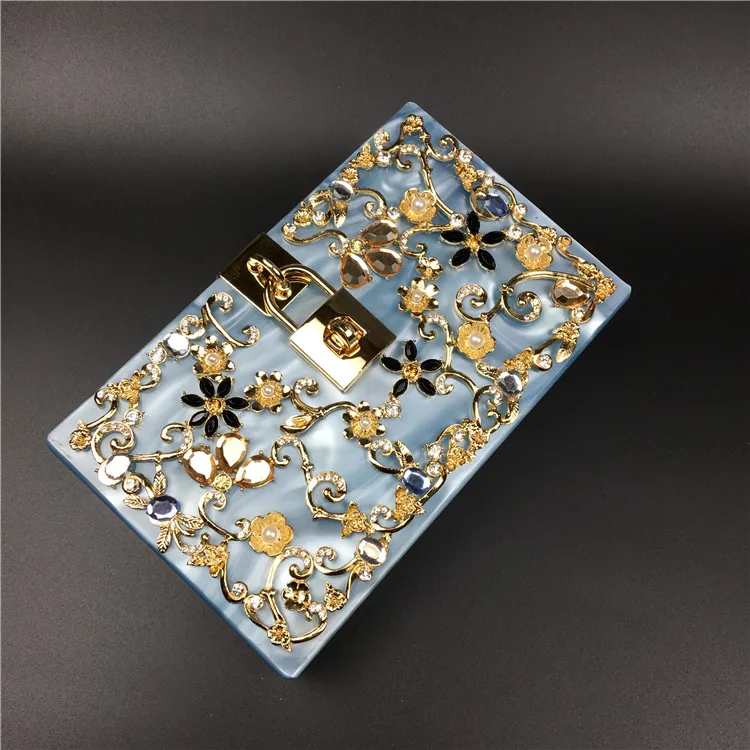 

New Luxury high quality diamond carved hollow lock acrylic suede ladies party evening bag Clutch handbag shoulder bag flap purse