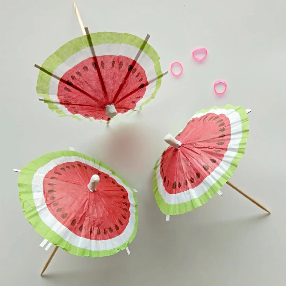

50PCS Umbrella Sign Birthday Wood Bar Wedding Toothpick Pool Party Tableware Decorative Disposable Watermelon Cocktail Sticks