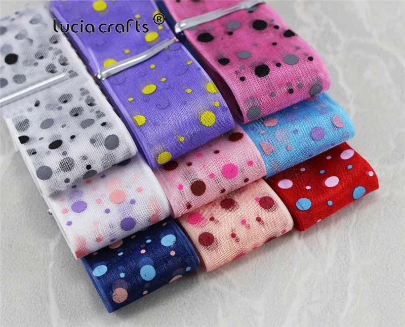 

SALE! Lucia crafts 5Yards/9Yards 25mm Multi colors options Dot Printed Organza Lace Ribbon for Packing and Bow CH1104