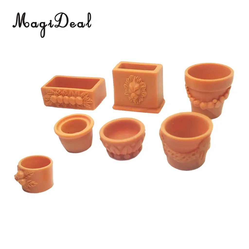 Set of 7 Pieces Miniature Flower Pot for 1/12 Scale Dollhouse Fairy Garden Yard Home Decor Accessories