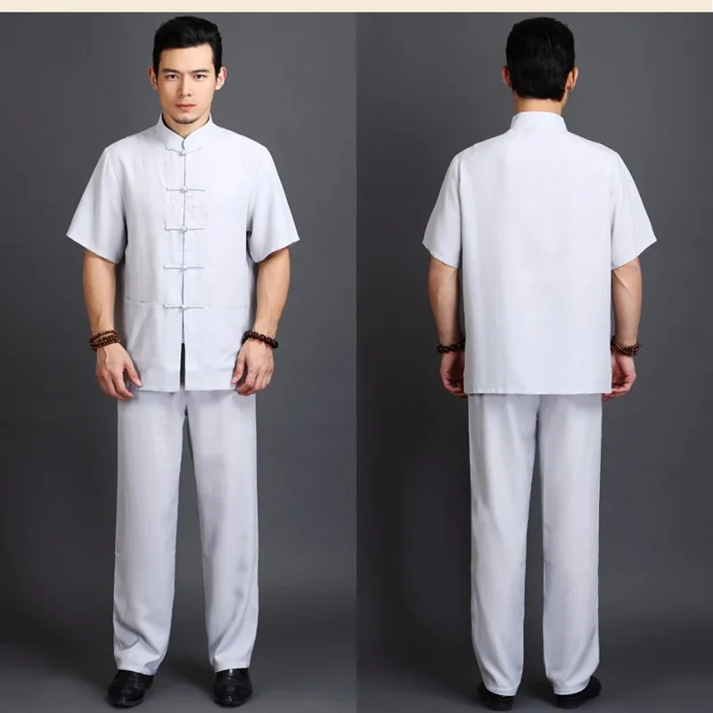 Мужской классический китайский стиль летний костюм с короткими рукавами Тан костюм Тай Чи мужской костюм Кунг-Фу рубашка+ брюки комплект одежды