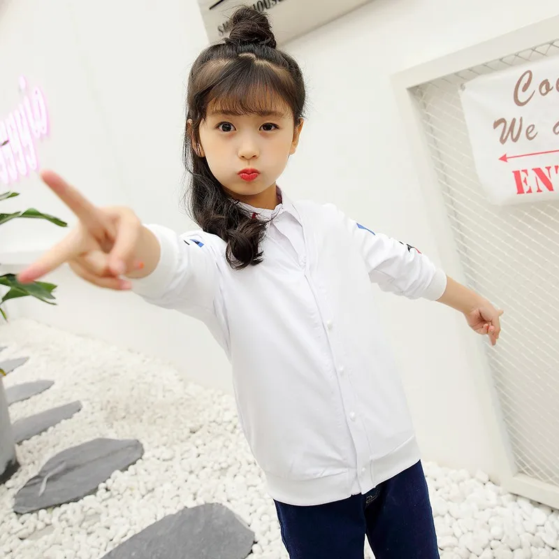 CROAL CHERIE  110-160cm Winter Autumn Sweater Jacket For Kids Girls Fashion Letter Girls Coats Boys Children Clothes Black White (9)