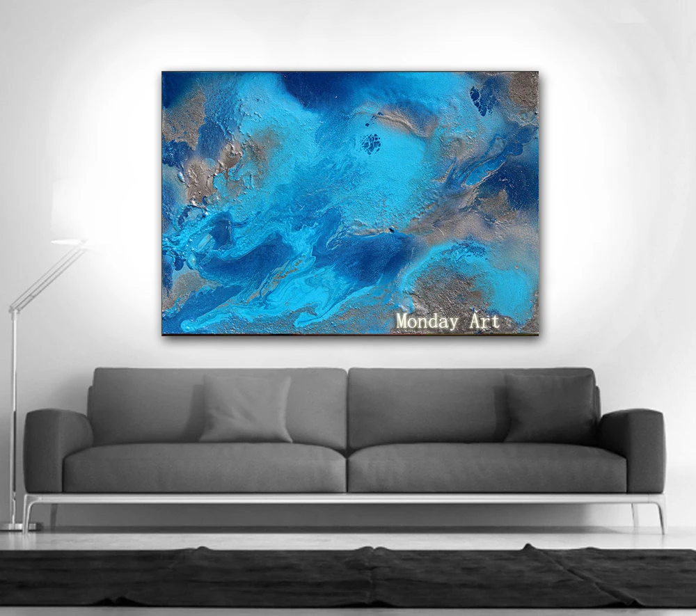 

abstract oil painting Handmade Ocean oil Painting Blue Abstract Art Turquoise Canvas Silver oil Painting Modern Huge Wall Decor