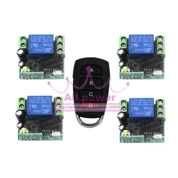 

315/433MHZ DC12V 1CH remote control light on off switch 1Transmitter 4Receiver Momentary Toggle Latched with Relay indicator