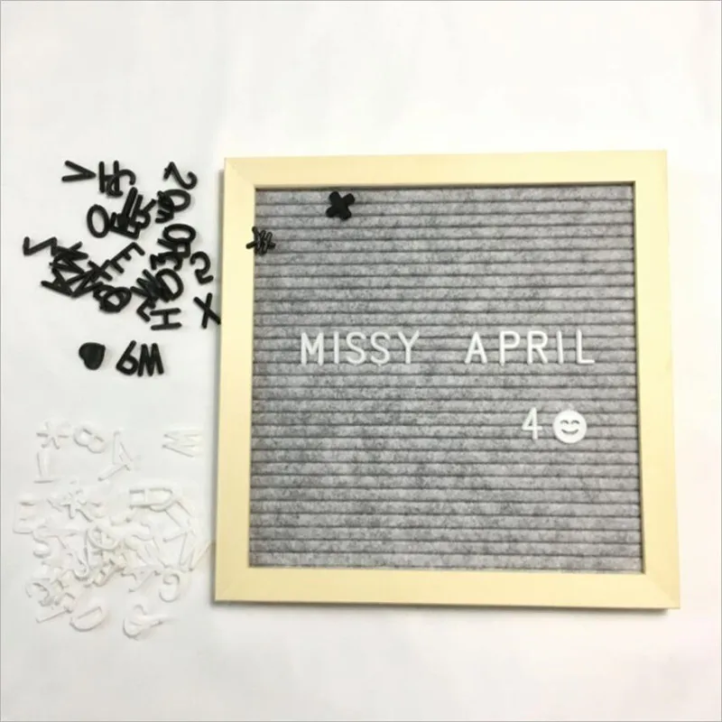 INS Creative Felt Letter Board Wooden Frame with black and white