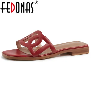 

FEDONAS Women Pumps Brand Design Quality Cow Leather Square Heeled Party Casual Shoes Woman Shallow Concise Retro Basic Sandals