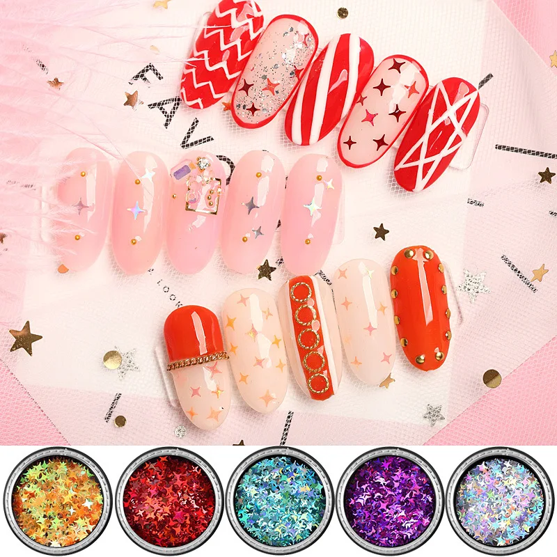

Glitter Sequins Nail Art Shining Flakes Gold Red Colorful Star UV Gel Polish Mixed Paillette Sparkly Stars Nails Decoration DIY