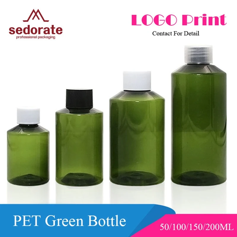 

Sedorate 20 pcs/Lot PET Green Plastic Bottles With Screw Lid Cosmetic Refillable Bottles 50ML 100ML 150ML 200ML Bottle JX157
