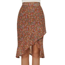 Anself Faldas mujer moda летние юбки женские шифоновое Цветочный принт юбка женская Кружева Высокая талия молния сзади Асимметричная юбка миди юбка бохо