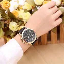 2017 часы мужские Для женщин часы Женская Мода Женева римскими цифрами Искусственная кожа аналоговые кварцевые наручные часы 17Nov 6
