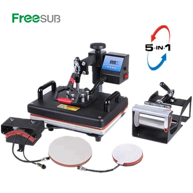 

29*38CM 5 in 1 Combo Heat press Machine Sublimation Printer 2D Heat Transfer Machine for Cap Mug Plate Tshirts CE Approved