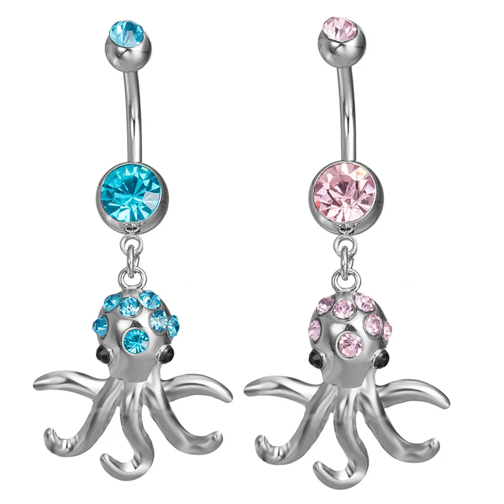 Ladies Dangle Octopus Shaped Navel Belly Button Ring Crystal Body