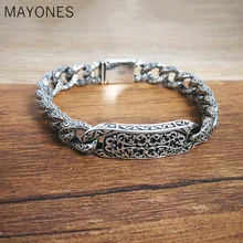 Мужской браслет из стерлингового серебра 925 пробы тайский серебряный Ретро-фантазийное, панк-браслет с модным узором цепь для камеи подарки