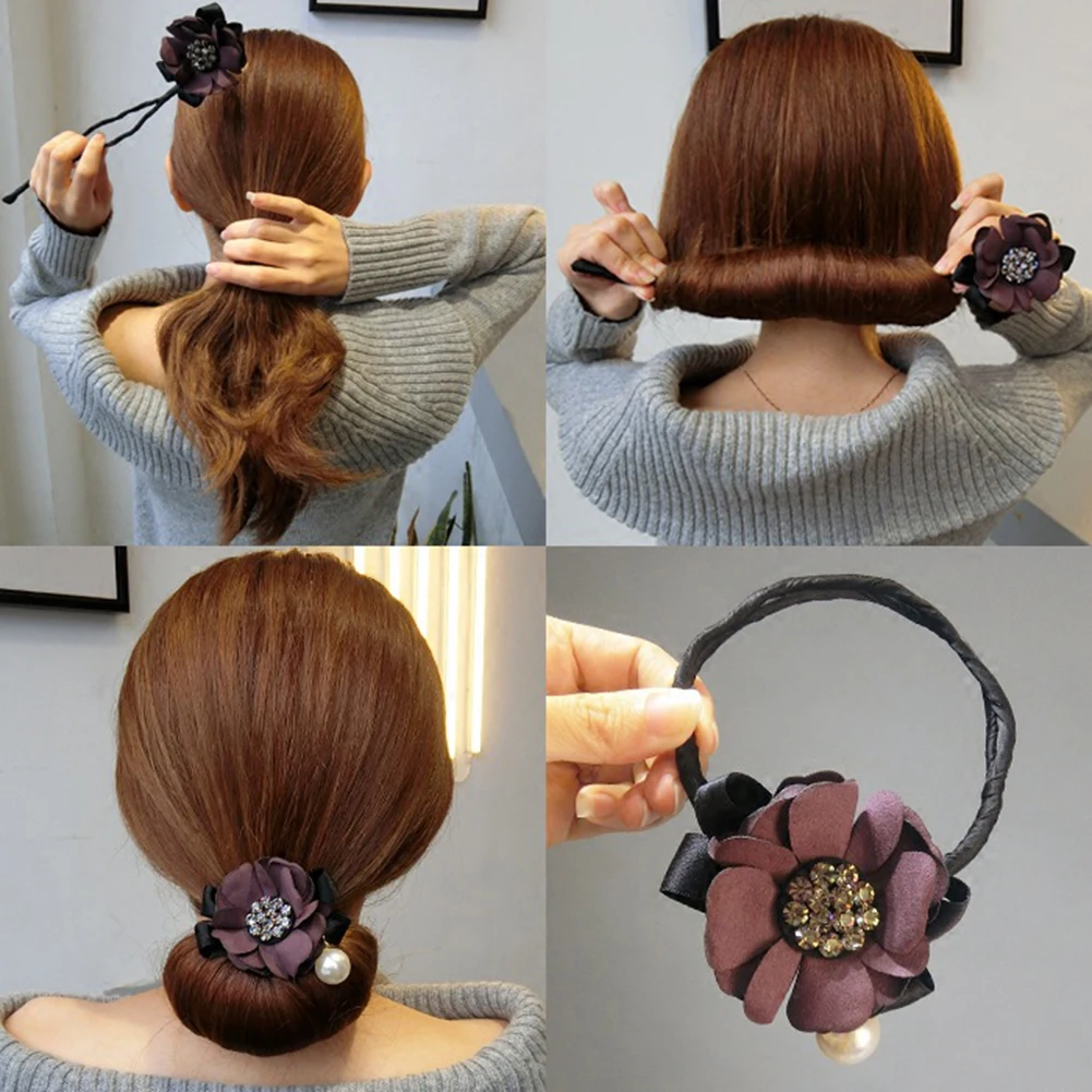 

Women Wild Hair Ring Pearl Flower Magic Bun Maker Girl Hair Feeder DIY Hairstyle Headband Hair Making Tools Hair Accessories