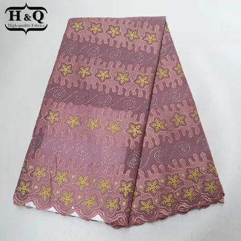 

Baby pink embroidery african dry lace fabric high quality swiss voile laces 100% cotton fabric with stones 5 yards/pcs for dress
