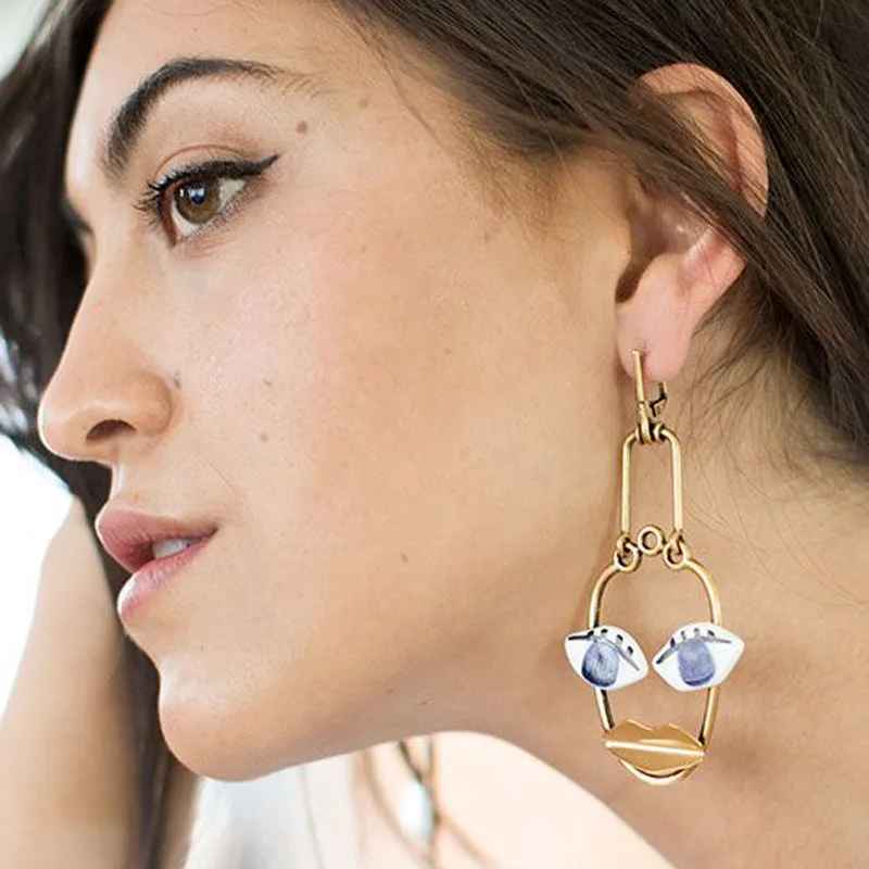 

Miage Cute Popular Vintage Metal Funny Face Drop Earrings Long Dangle Earring Fashion Jewelry For Women Gift