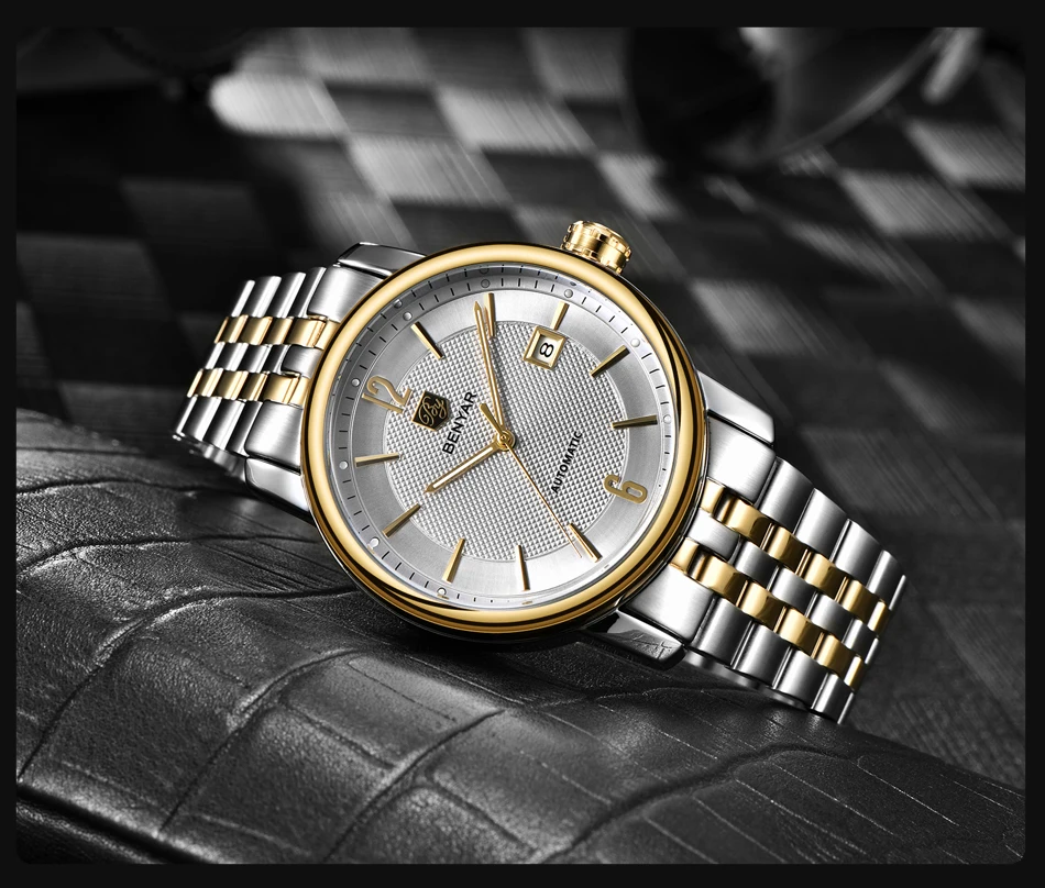 BENYAR Модный Топ люксовый бренд кожаный комплект часов автоматические Мужские часы Мужские механические стальные часы Relogio Masculino