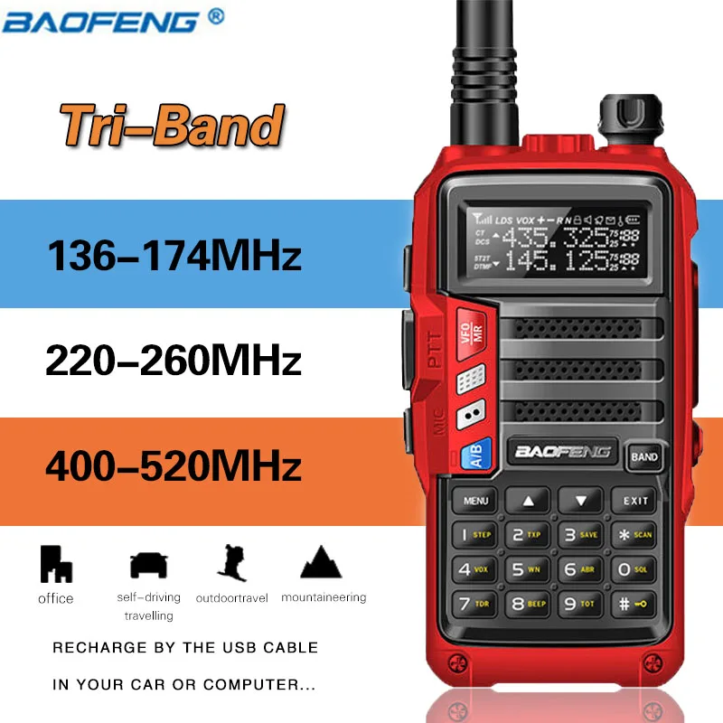 Трехдиапазонное радио BaoFeng UV-S9, 8 Вт, высокая мощность, 136-174 МГц/220-260 МГц/400-520 МГц, портативная рация, Любительская портативная радиоприемная рация