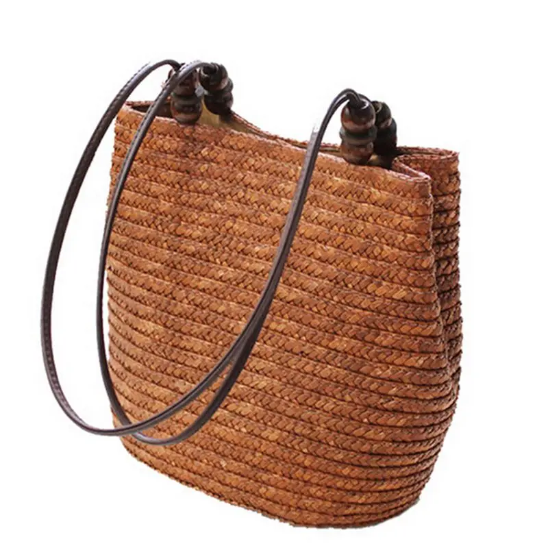  Fashion Shopping Tote Beach Bag Vintage Casual Bucket Straw Tote Bag Summer Shoulder Bag 2017 New Vintage Women Handbag  f40-694 