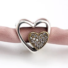 925 стерлингового серебра Подвески Sweet Heart Ясно CZ бисер подходят DIY Браслеты Аксессуары для свадебных украшений