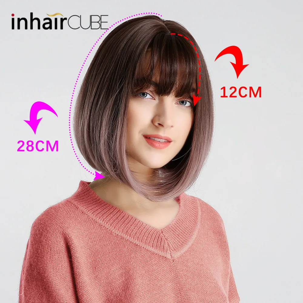 Peluca de pelo corto recto para mujer con flequillo plano sintético de 10 pulgadas Peluca de pelo corto recto para mujer con flequillo plano sintético de 10 pulgadas