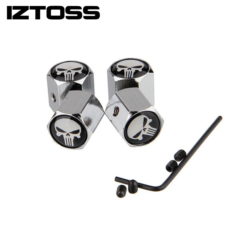 

Skull Punisher Tire Tyre Wheel Car Auto Caps Valves Dust Stem Cover Motorcycle Air Anti-theft Valve Cap With Lock 4pcs/set