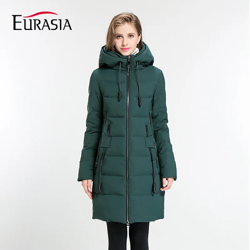 Eurasia New Women Winter Jacket Full Stand Collar Hooded Design Slim Outerwear Coat Warm Parka Lady Clothing Y1700010 - Цвет: Dark green