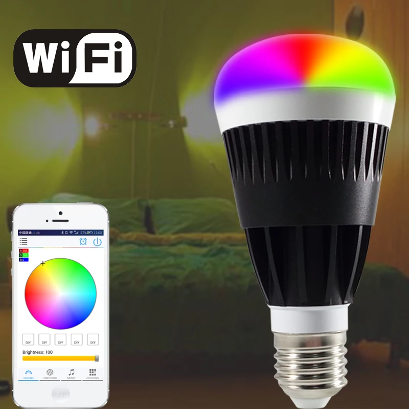 

10W E27 colorful Wifi Smart RGB White Led bulb Wireless remote controller led light lamp Dimmmable bulbs for phone IOS Android