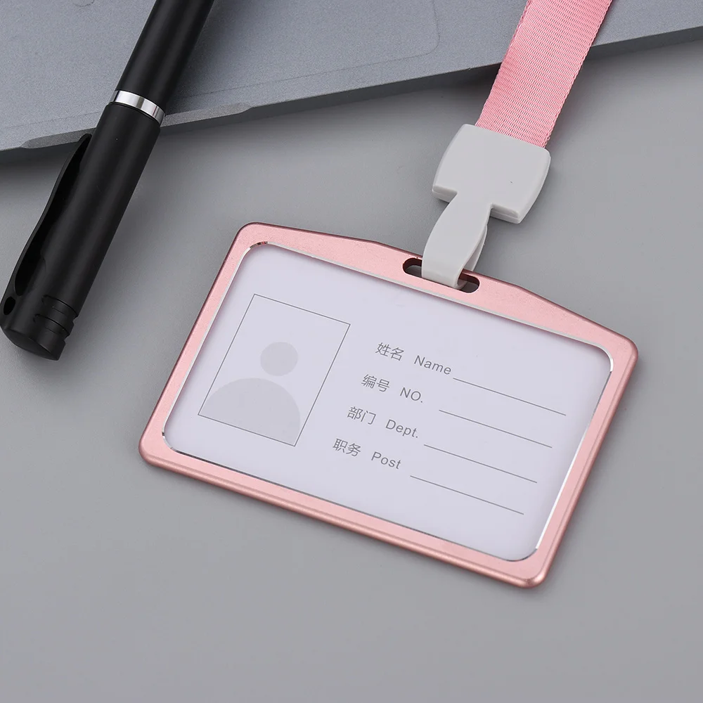 1PC Work Card Holders With Rope Aluminium Alloy Card Holder Employee Name ID Cover Metal Work Certificate Identity Badge