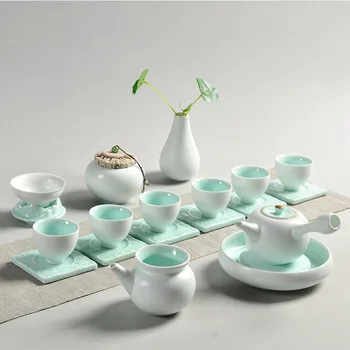

18PCS/Sets Ding Kiln Ceramic Celadon Health Care Kung Fu Tea Sets Chinese Cup Teapot Tea Sea Fair Cup Filter Vase Wiht Gift Box