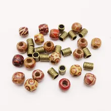 50 шт./упак. микс небольшой африканская деревянная античная бронза, подвязанные лентой, с объемной волной, дредлоки, для увеличения объема, бусины Кольца Аксессуары к направляющей трубе около 5-6 мм Внутреннее отверстие