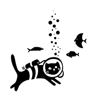 

17.8*18.8CM One Diving Cat Fish Car Sticker Vinyl Car Styling Decal Accessories Decoration Black/Silver S1-0163
