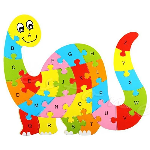 Симпатичные деревянные головоломки Животные Играть зависит от алфавита для обучения детей ГАИ - Цвет: Dinosaur