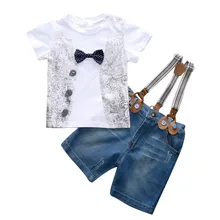 New Summer baby boy boys clothing clothes shirt and suspender trousers sets gentleman set 3 pieces WD