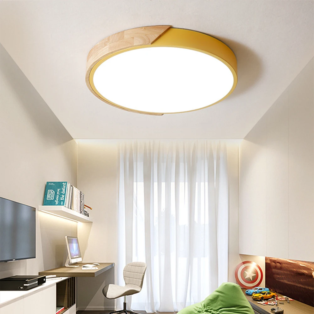 

ultra-thin 5cm wood led ceiling light lamp living room lights 32w wooden 50cm Round lighting lamps for hall Foyer Modern Iron