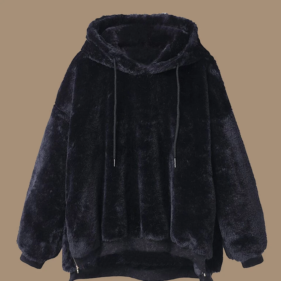 Милые розовые худи цвета хаки кофты плюшевые толстовки Drawstring Полерон Mujer 2019 Harajuku негабаритных 2xl простые толстовки Женская обувь на