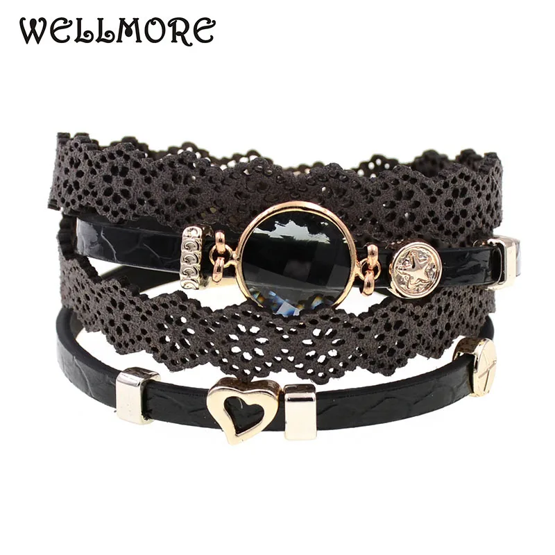 Женский Двухслойный Кожаный Браслет WELLMORE модный браслет в богемном стиле
