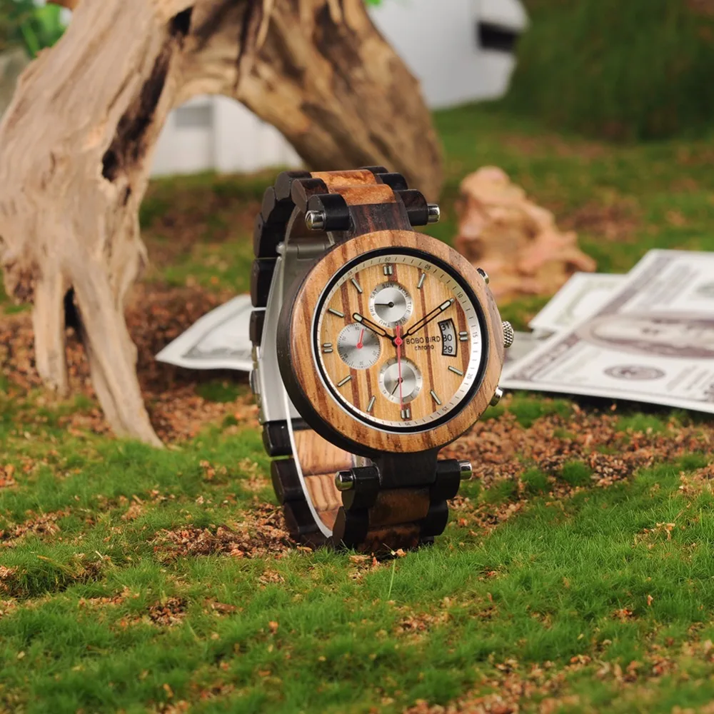 BOBO BIRD L-P17 Classic Men Stainless Steel Crown Stop Watches Multi-Time Zone Dial Custom Watches Male Reloj Para Hombres OME