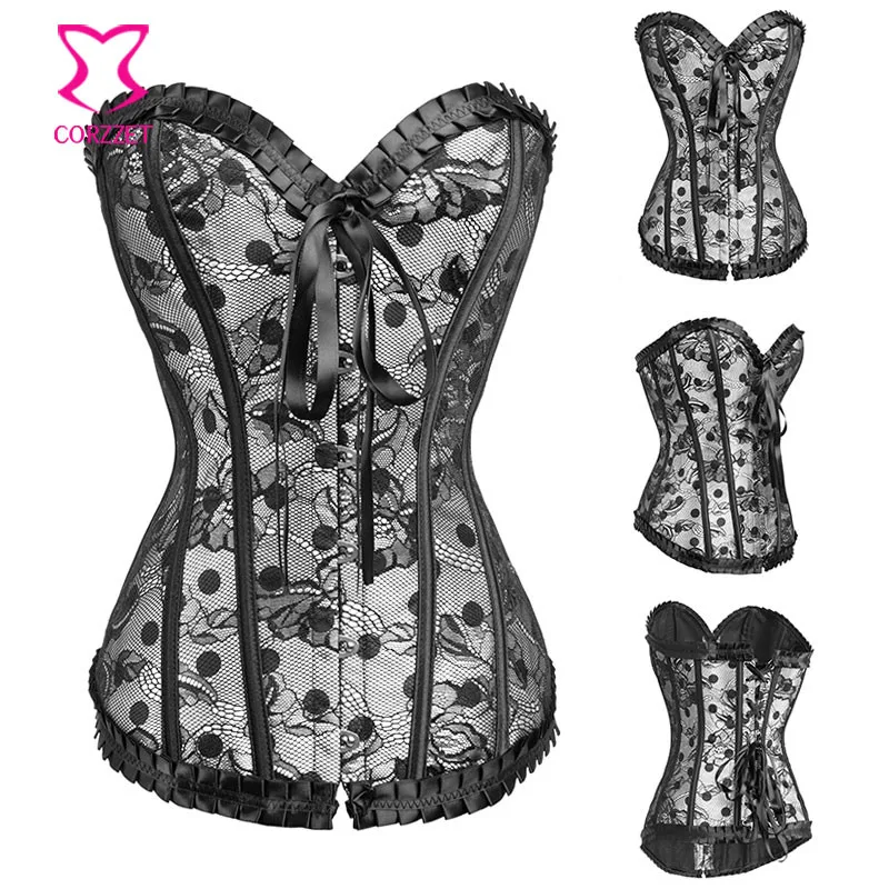 Buy Black Polka Dot White Satin Corset Bustier Tops