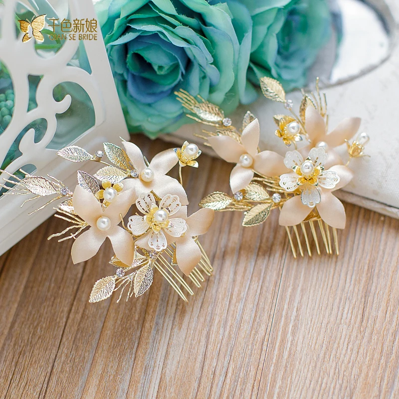 Charm handmade flower hair comb girl hairpins rhinestone hair clips